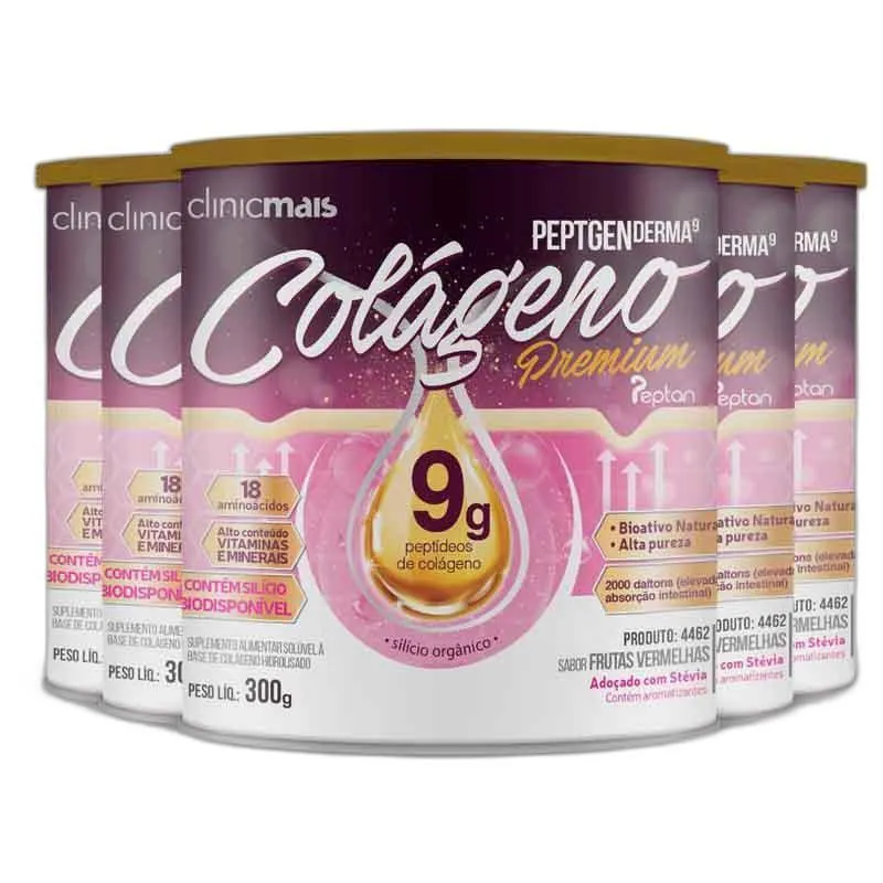 Kit 5 Colágeno Premium 9g Clinicmais 300g Frutas Vermelhas