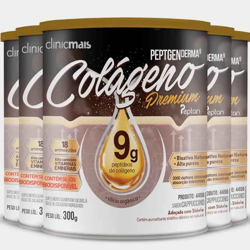 Kit 5 Colágeno Premium 9g Clinicmais 300g Cappuccino
