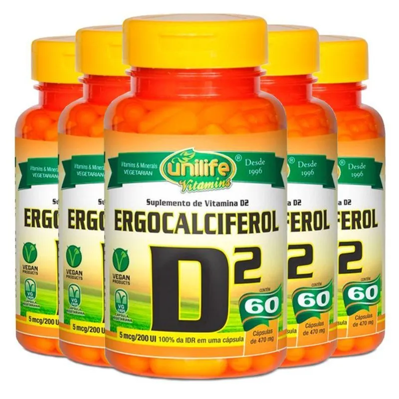 Kit 5 Vitamina D2 Unilife 60 Cápsulas