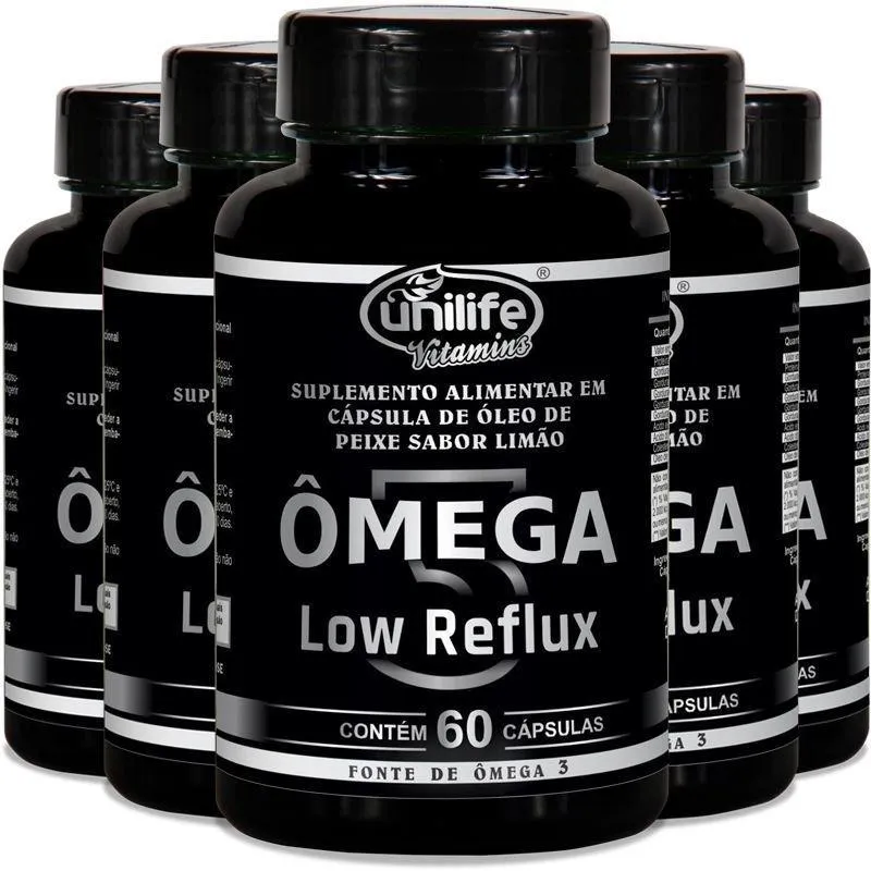 Kit 5 Ômega 3 Low Reflux Unilife Sabor Limão 60 Cápsulas