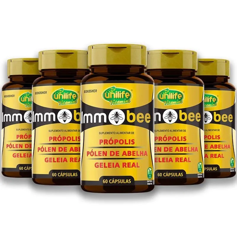 Kit 5 Immobee Própolis, Pólen De Abelha E Geleia Real Unilife 60 Capsulas