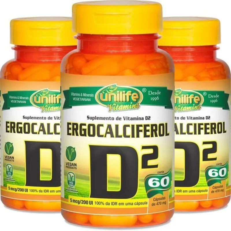 Kit 3 Vitamina D2 Unilife 60 Cápsulas
