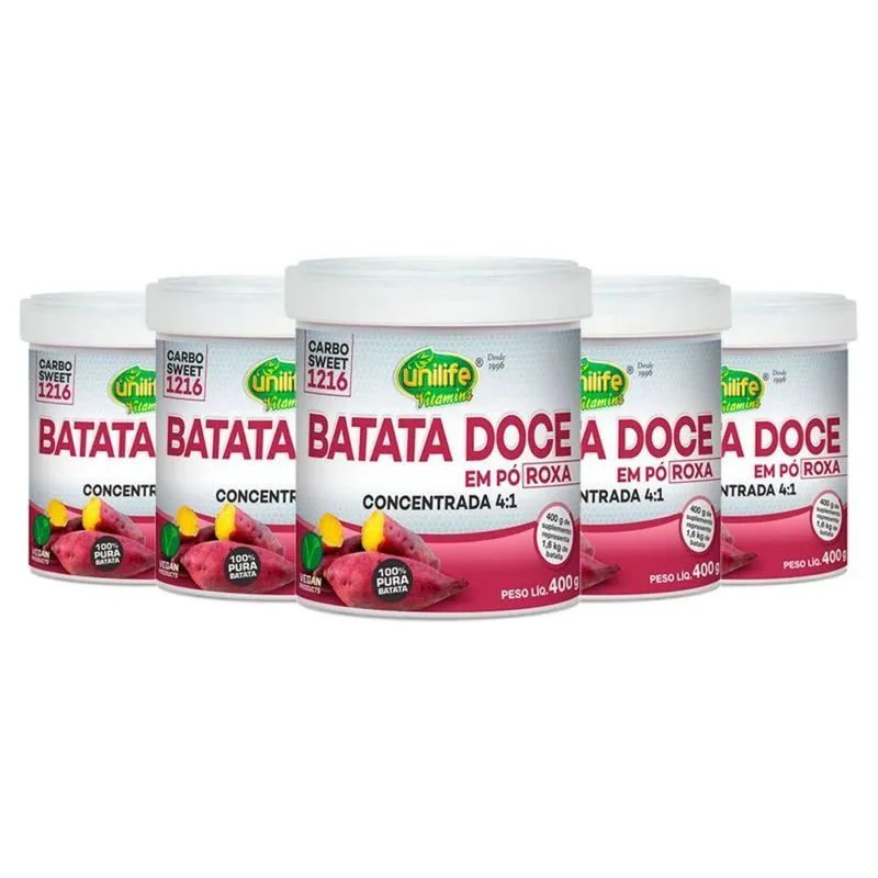 Kit 5 Batata Doce Roxa Em Pó 100% Pura 400g Unilife