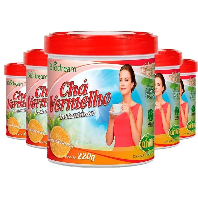 Kit 5 Chá Vermelho Solúvel 220g Sabor Tangerina Unilife