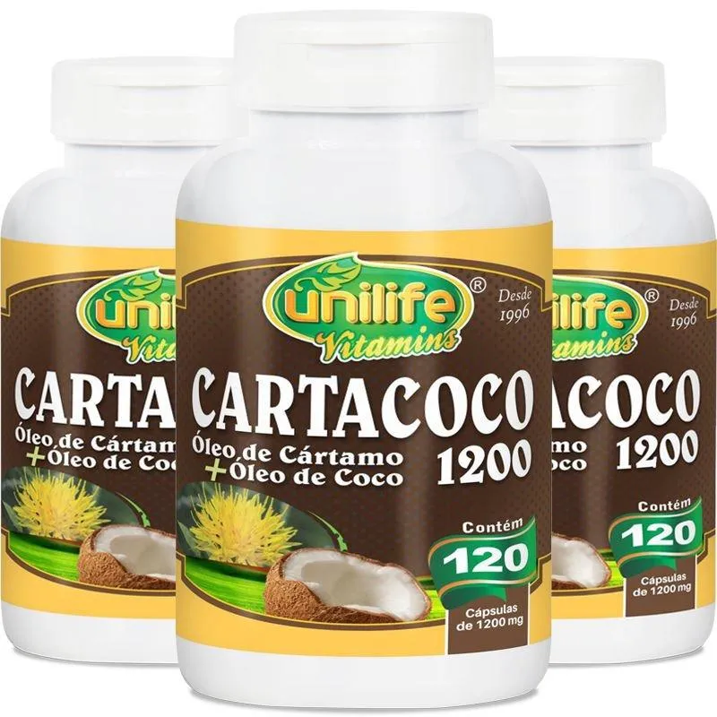 Kit 3 Óleo Cártamo e Coco Unilife 1200mg 120 Cápsulas