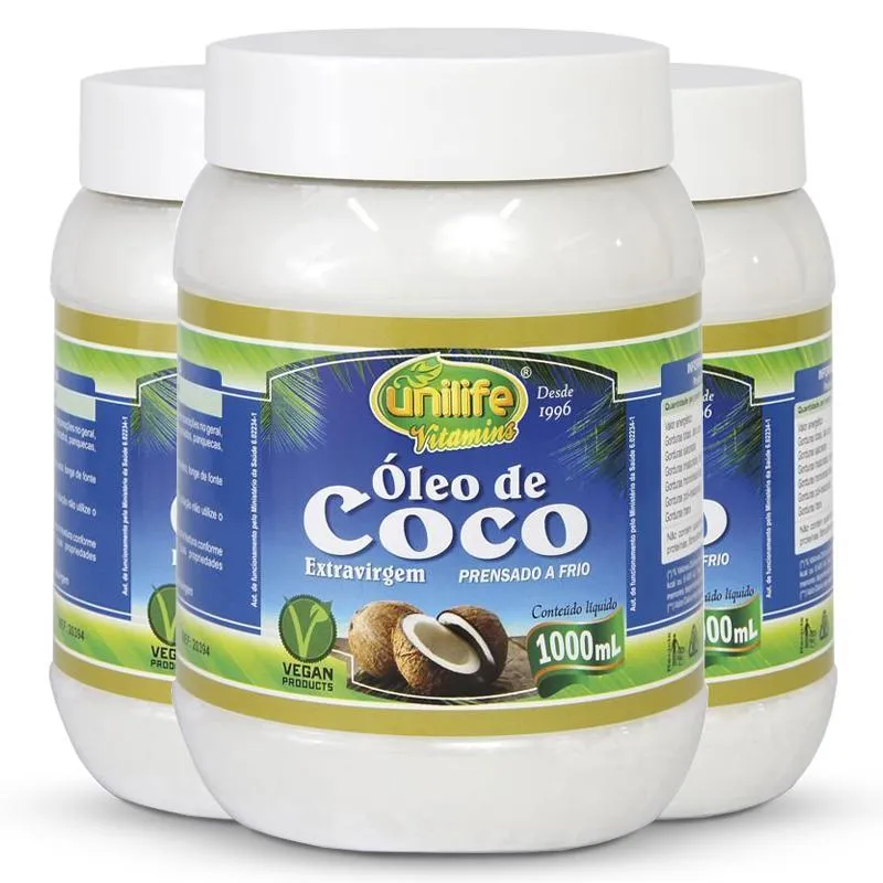 Kit 3 Óleo De Coco Extra Virgem Unilife 1 Litro