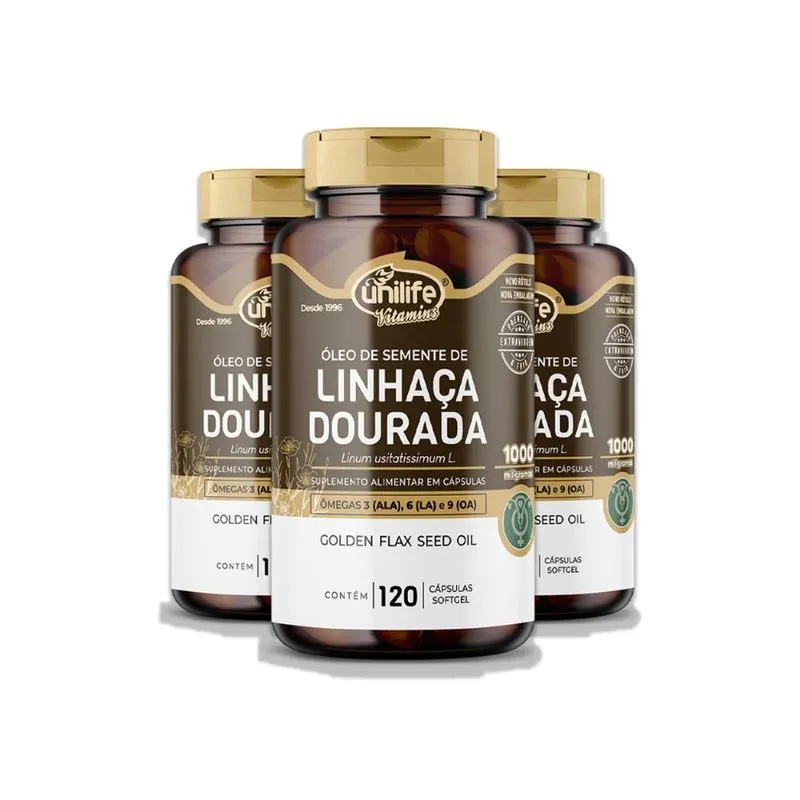 Kit 3 Óleo Linhaça Dourada Unilife 120 Cápsulas