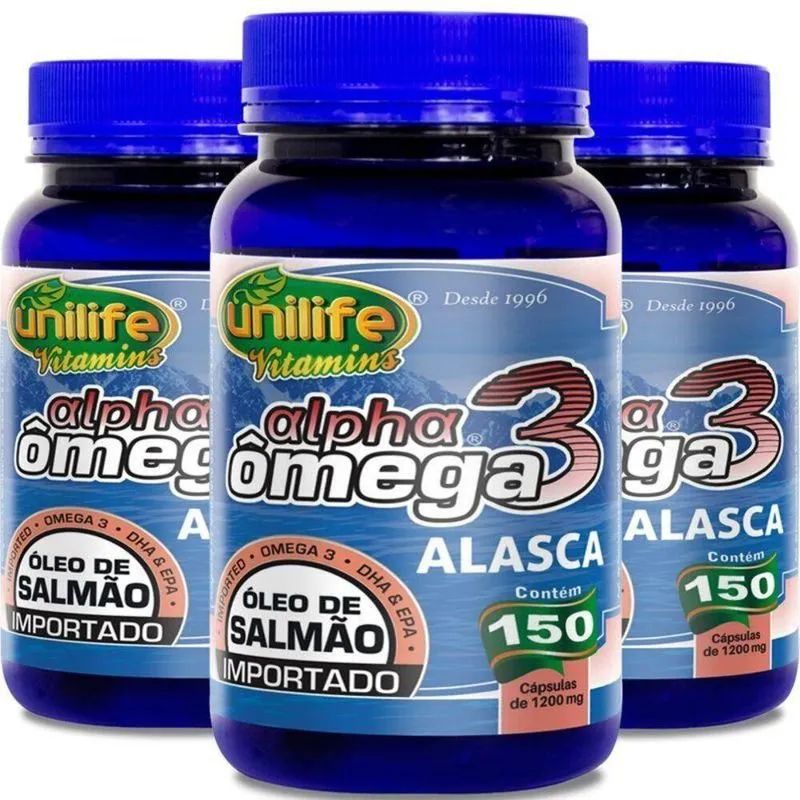 Kit 3 ômega 3 Alpha óleo De Salmão 1200mg Unilife 150 Cápsulas