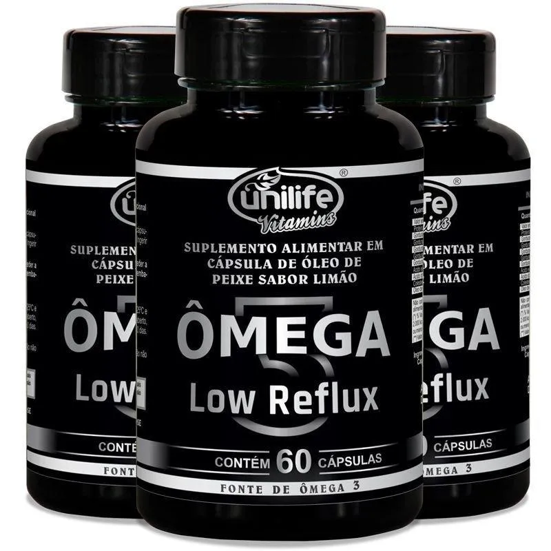 Kit 3 Ômega 3 Low Reflux Unilife Sabor Limão 60 Cápsulas