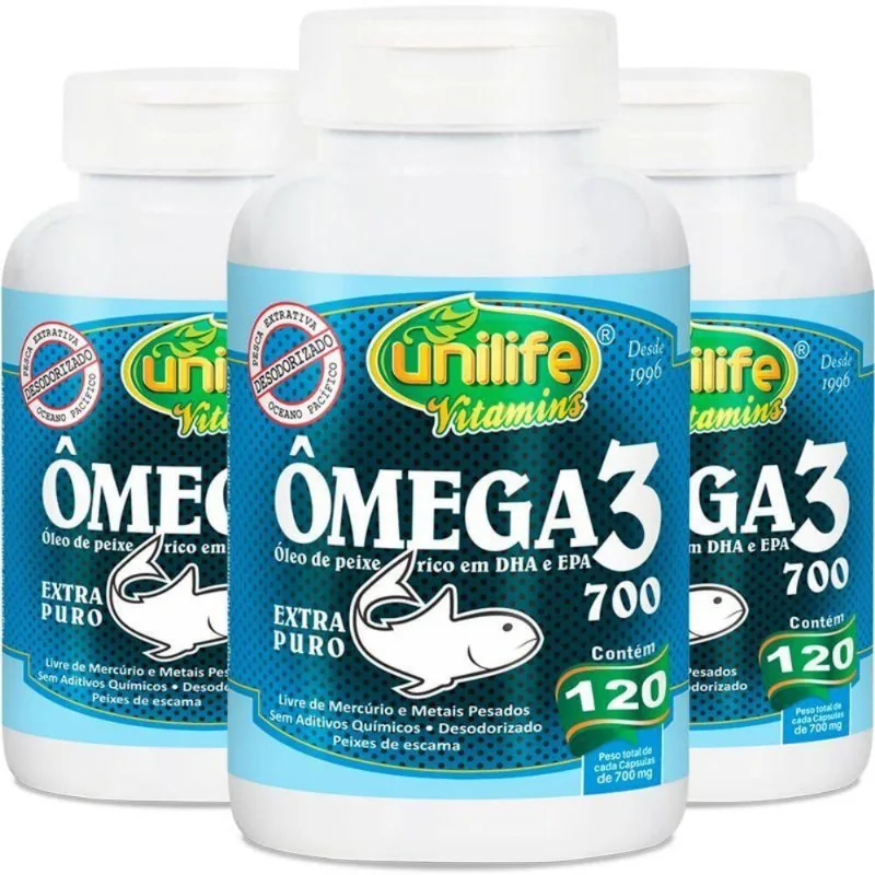 Kit 3 ômega 3 óleo De Peixe 700mg Unilife 120 Cápsulas