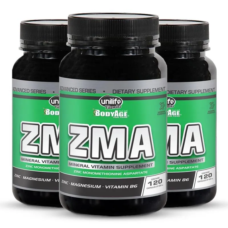 Kit 3 Repositor Muscular 600mg Zma Unilife 120 Capsulas