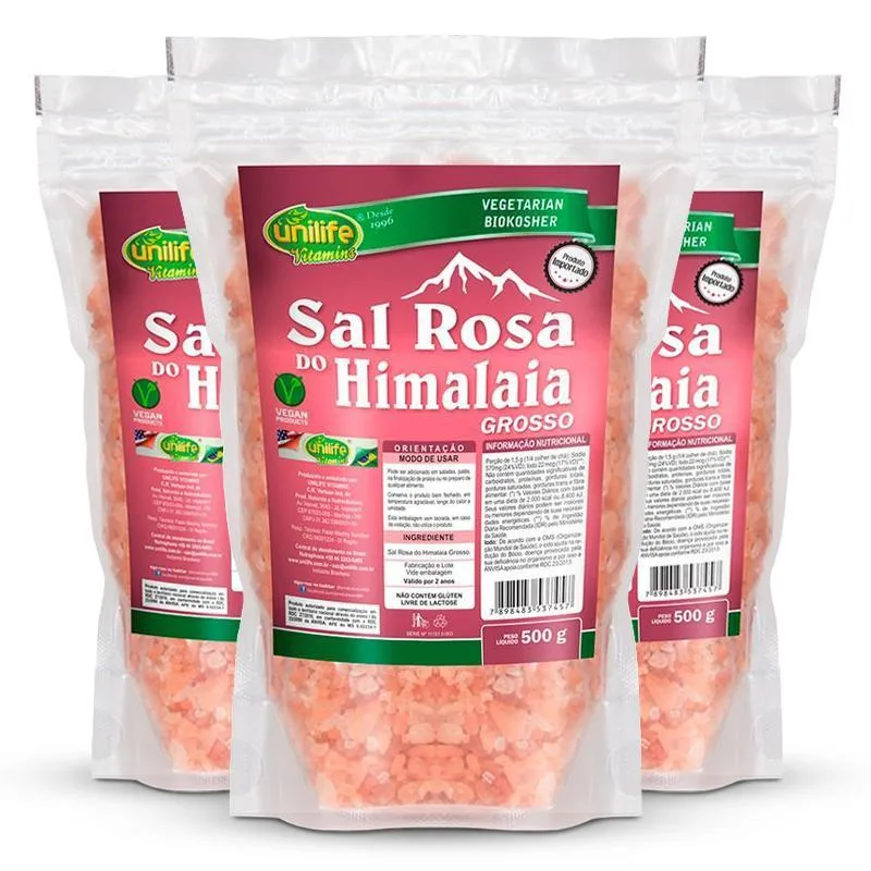 Kit 3 Sal Rosa Do Himalaia Grosso Unilife Pacote 500g