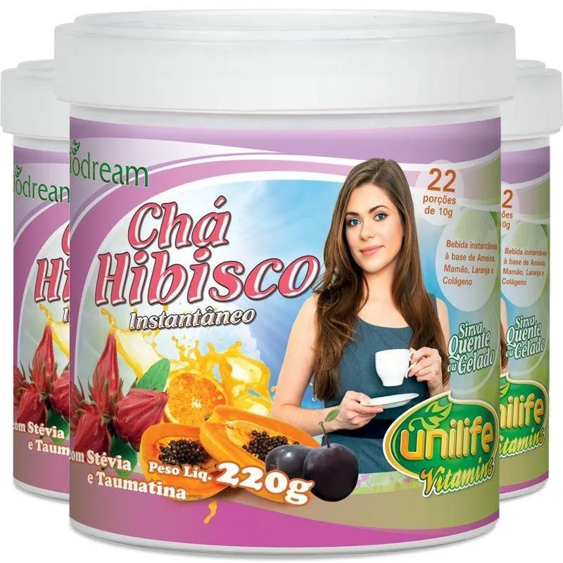 Kit 3 Chá De Hibisco Solúvel 220g Unilife