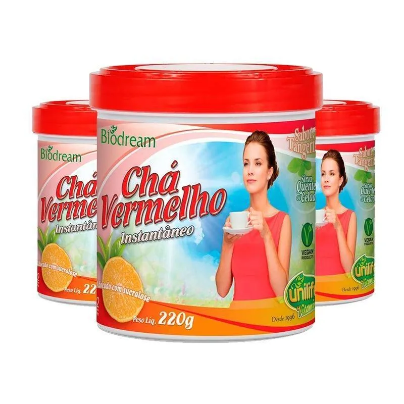 Kit 3 Chá Vermelho Solúvel 220g Sabor Tangerina Unilife