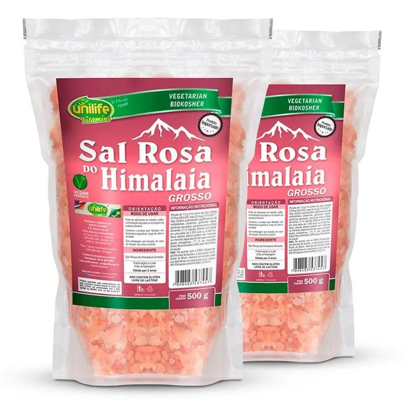 Kit 2 Sal Rosa Do Himalaia Grosso Unilife Pacote 500g