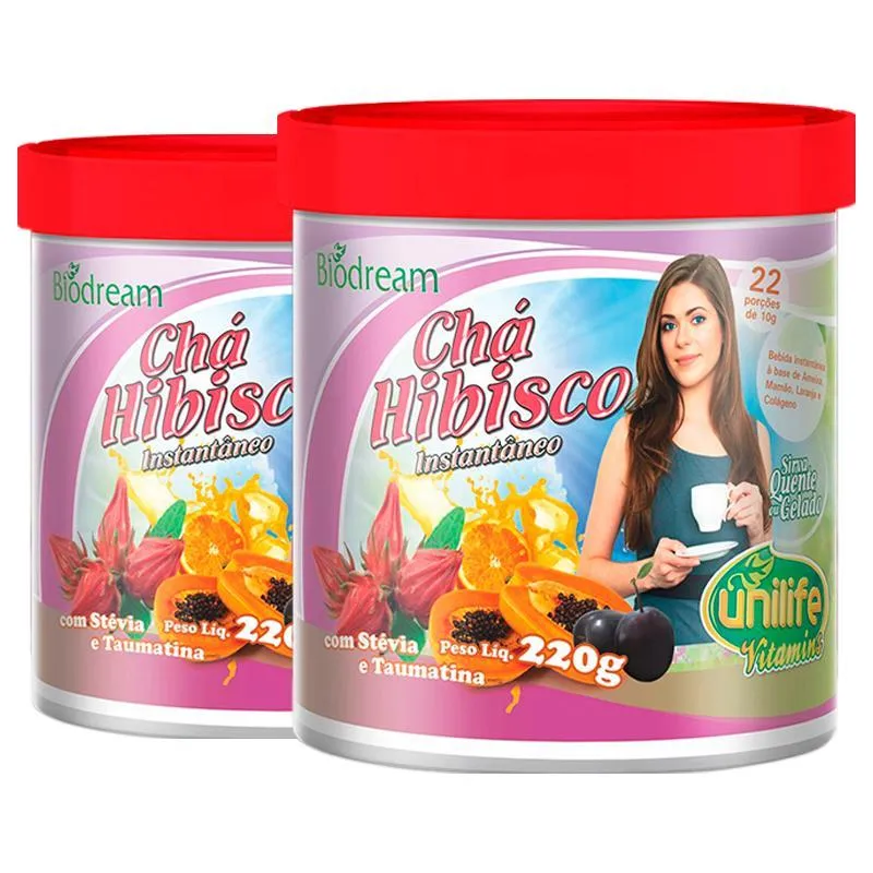 Kit 2 Chá De Hibisco Solúvel 220g Unilife