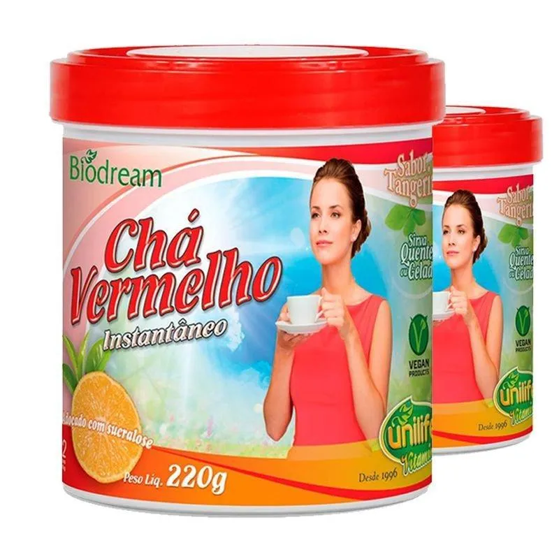Kit 2 Chá Vermelho Solúvel 220g Sabor Tangerina Unilife