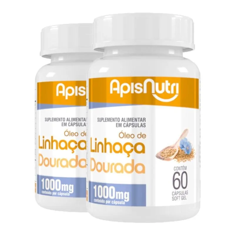 Kit 2 Óleo De Linhaça Dourada 1000mg Apisnutri 60 Cápsulas