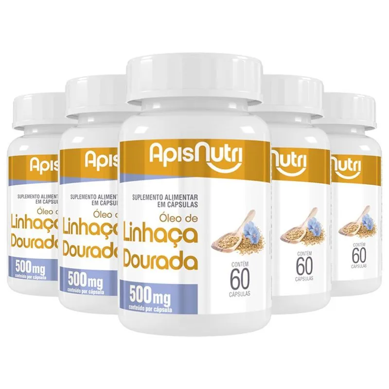 Kit 5 Óleo De Linhaça Apisnutri 60 Cápsulas