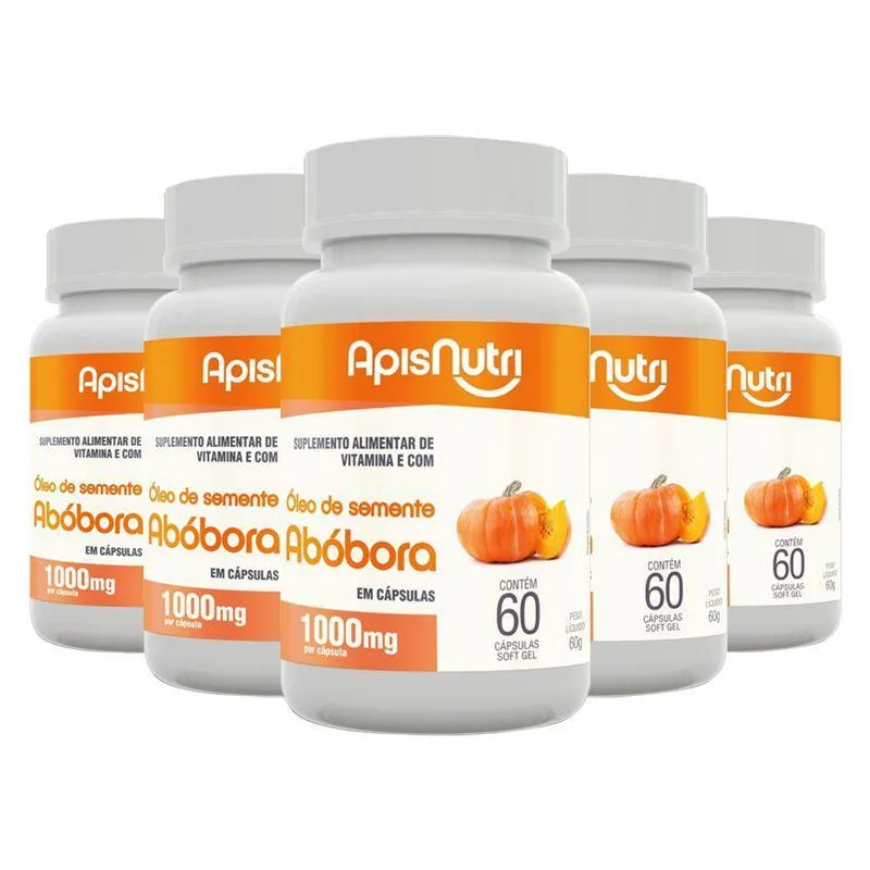 Kit 5 Óleo De Semente De Abóbora Apisnutri 60 Cápsulas