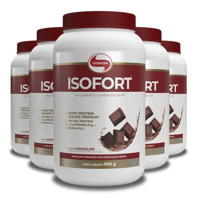 Kit 5 Whey Protein Isofort Vitafor 900g Chocolate