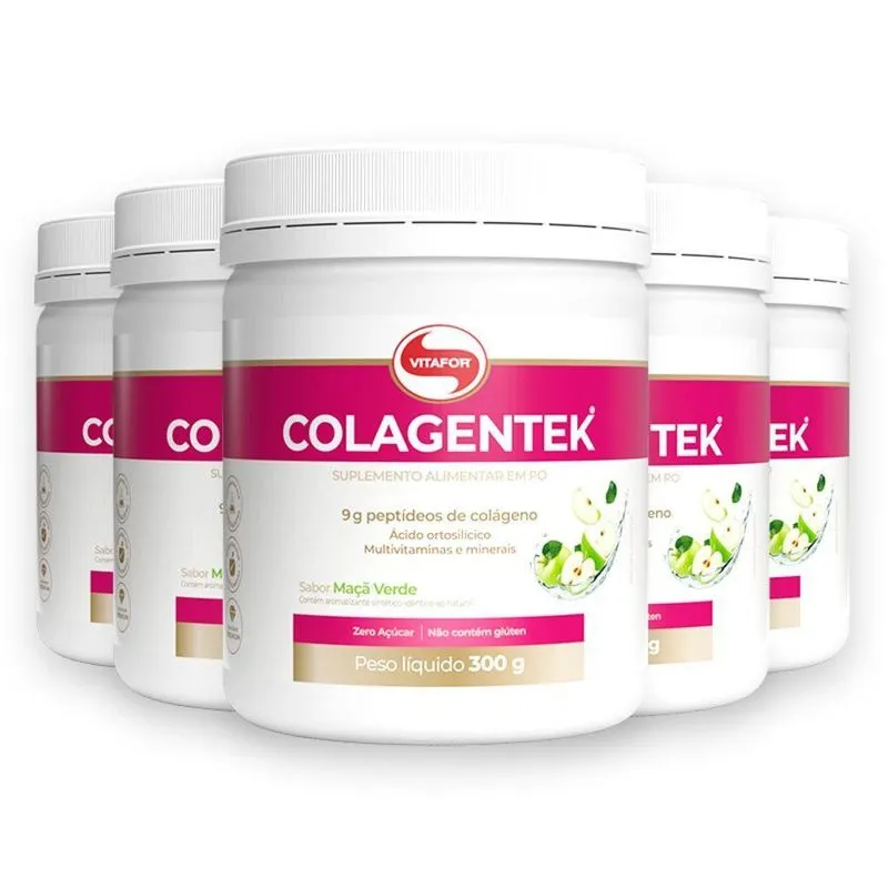 Kit 5 Colágeno Hidrolisado Colagentek 300G Maçã Verde