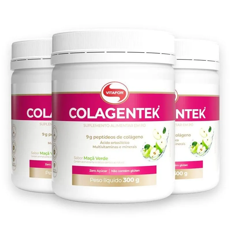 Kit 3 Colágeno Hidrolisado Colagentek 300G Maçã Verde