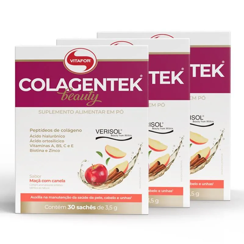 Colagentek Vitafor 30 Sachês Maçã Com Canela 3 Unidades