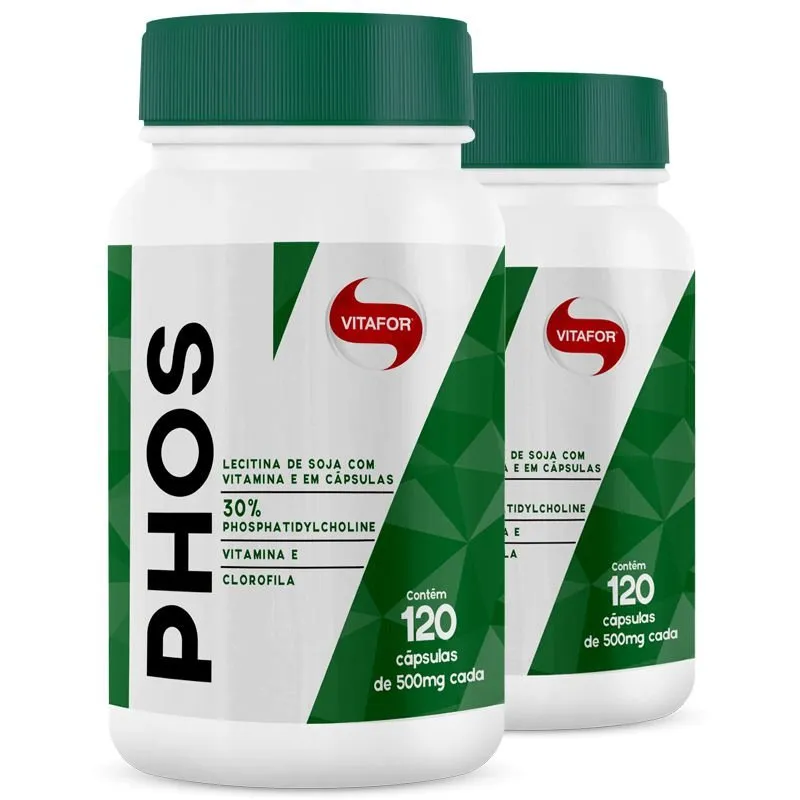 Kit 2 Lecitina de Soja Phos Fosfatidilcolina Vitafor 120 cápsulas