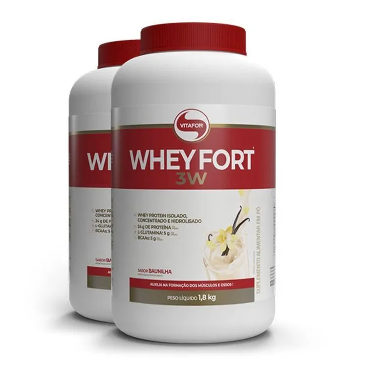 Kit 2 Whey Fort 3w Vitafor Baunilha 1800g