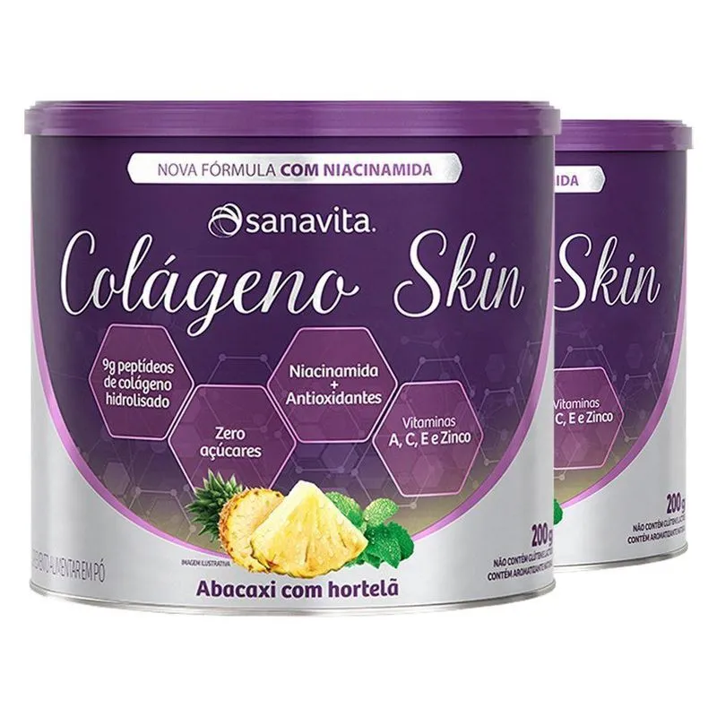 Kit 2 Colágeno Skin Niacinamida Sanavita Abacaxi Com Hortelã 200g