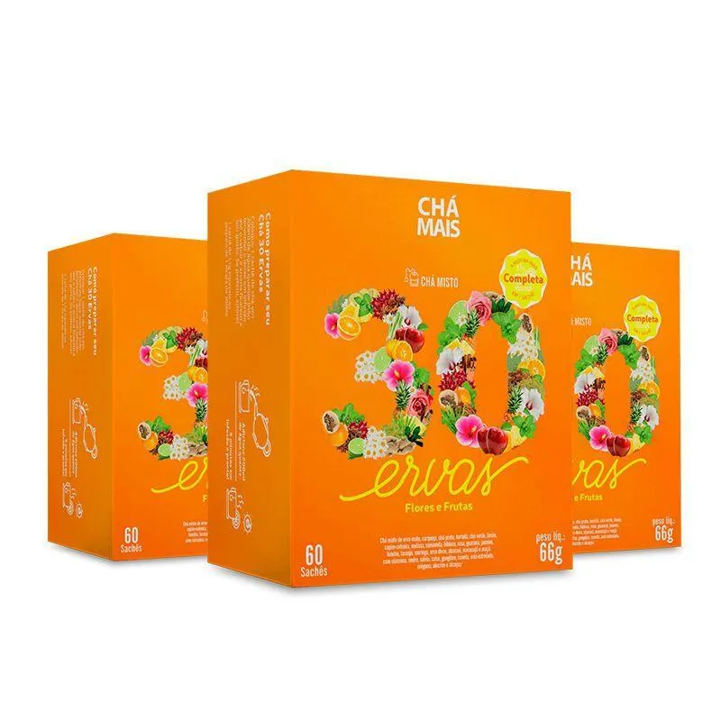 Kit 3 Chá Misto 30 Ervas Flores E Frutas Chámais 60 Sachês