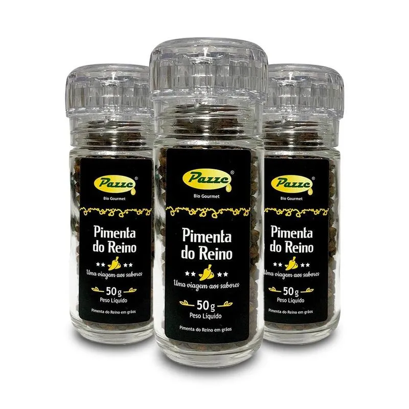 Kit 3 Pimenta Do Reino Em Grão Moedor Pazze 50g