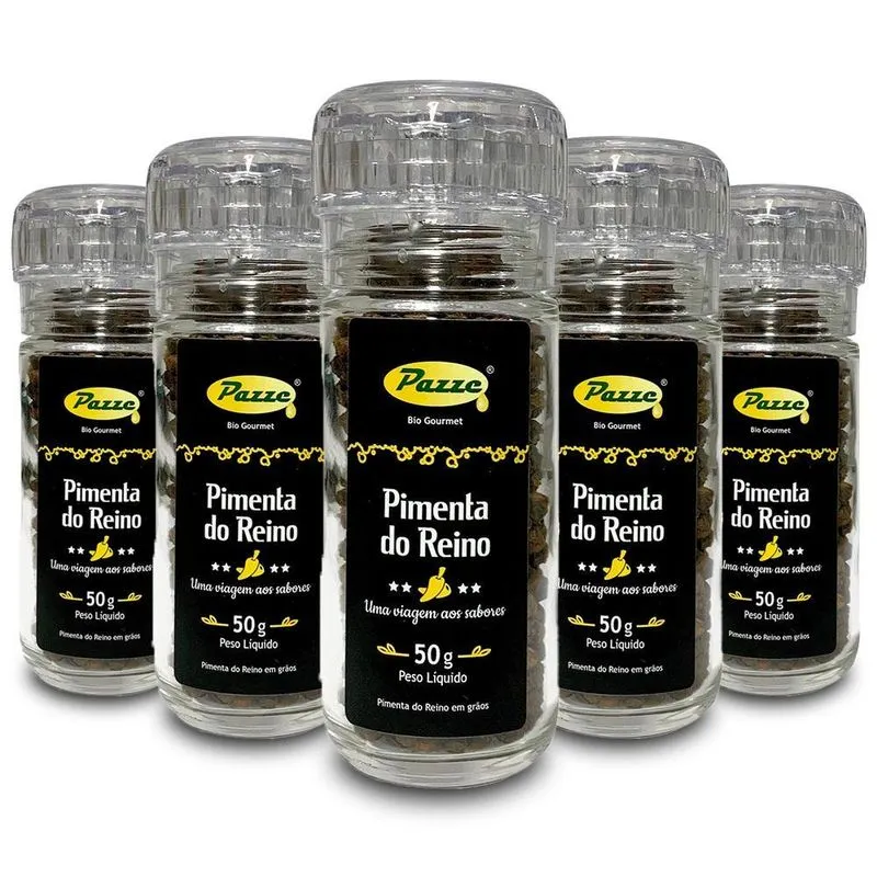 Kit 5 Pimenta Do Reino Em Grão Moedor Pazze 50g