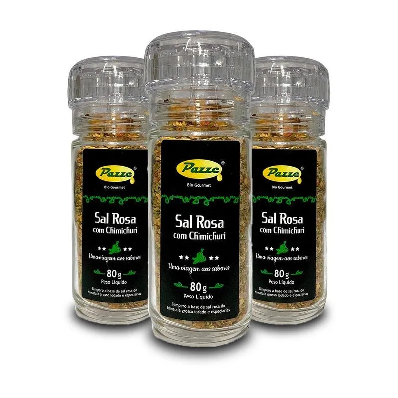 Kit 3 Sal Rosa Com Chimichurri Moedor Pazze 80g