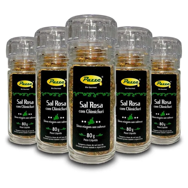 Kit 5 Sal Rosa Com Chimichurri Moedor Pazze 80g