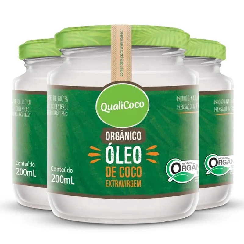 Kit 3 Óleo De Coco Orgânico Extra Virgem Qualicoco 200ml