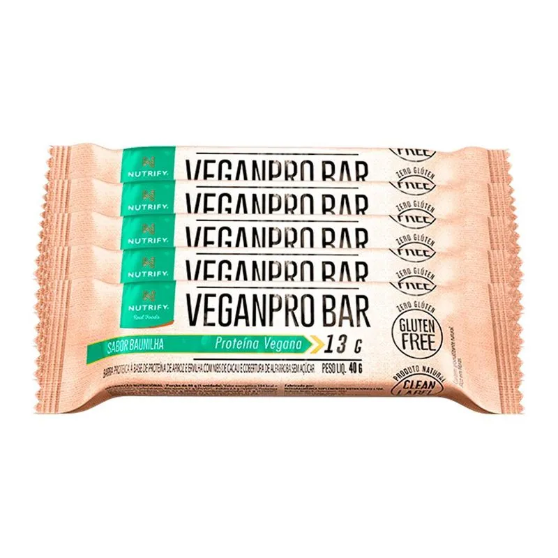 Kit 5 Veganpro Nutrify Barra De Proteína Vegana Baunilha Und