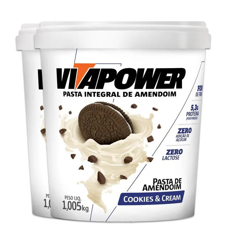 Kit 2 Pasta De Amendoim Vitapower Cookies E Cream 1kg