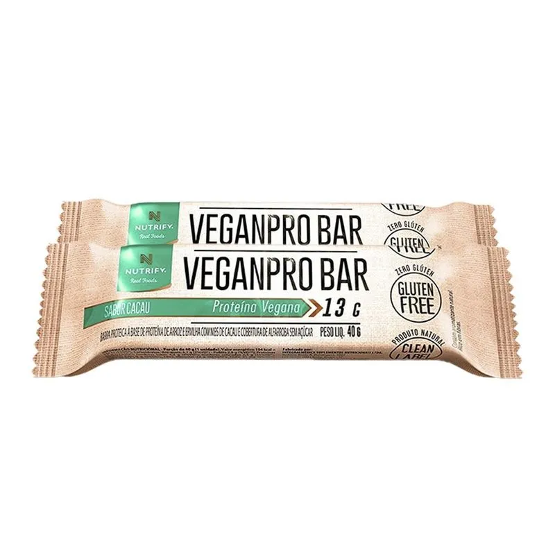 Kit 2 Veganpro Nutrify Barra De Proteína Vegana Cacau Und