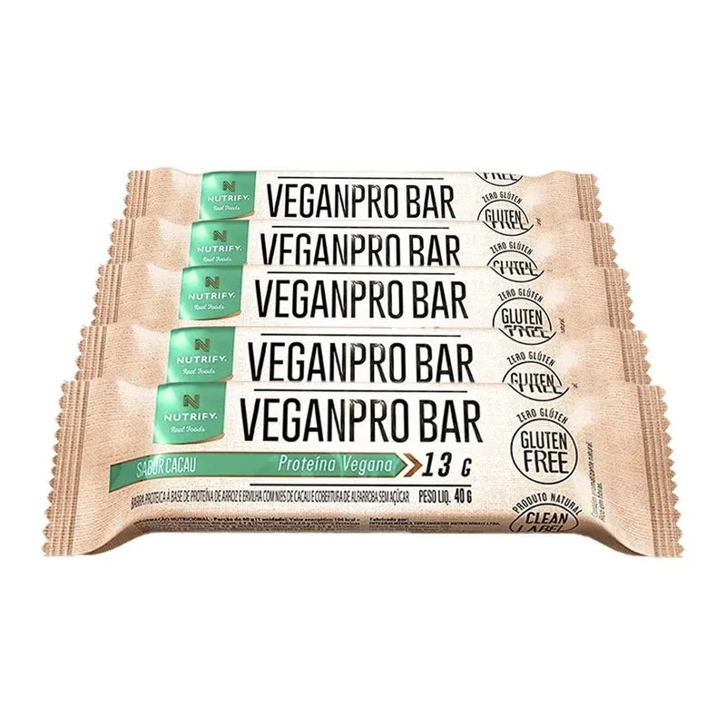 Kit 5 Veganpro Nutrify Barra De Proteína Vegana Cacau Und