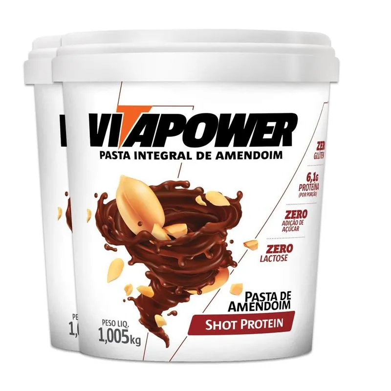Kit 2 Pasta De Amendoim Vitapower Integral Shot Protein 1kg