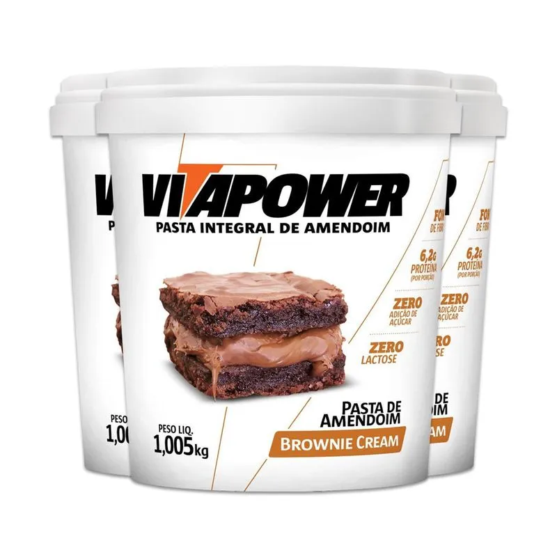 Kit 3 Pasta De Amendoim Vitapower Brownie E Cream 1kg