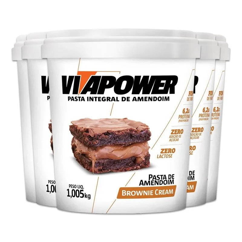 Kit 5 Pasta De Amendoim Vitapower Brownie E Cream 1kg