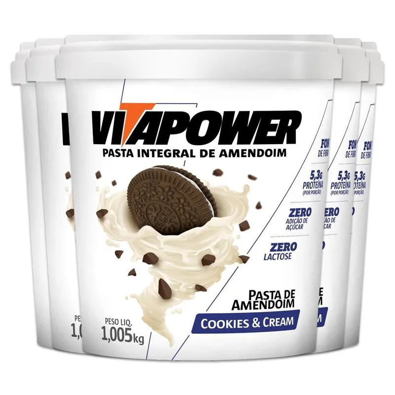 Kit 5 Pasta De Amendoim Vitapower Cookies E Cream 1kg