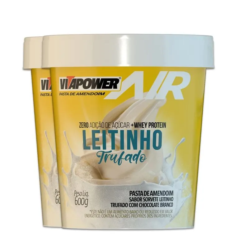 Kit 2 Pasta De Amendoim Vitapower Whey Leitinho Trufado 600g