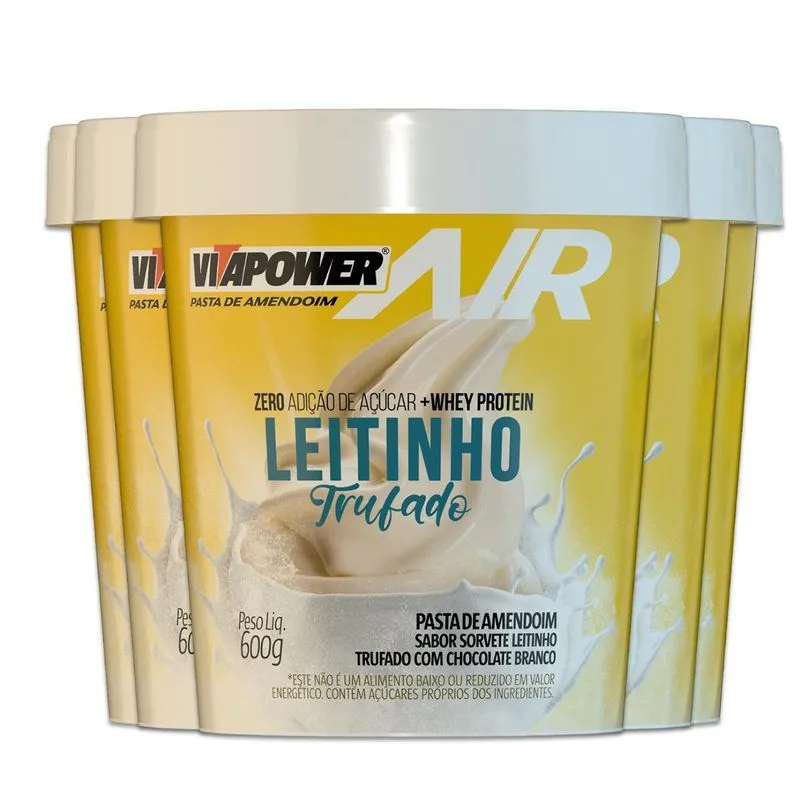 Kit 5 Pasta De Amendoim Vitapower Whey Leitinho Trufado 600g