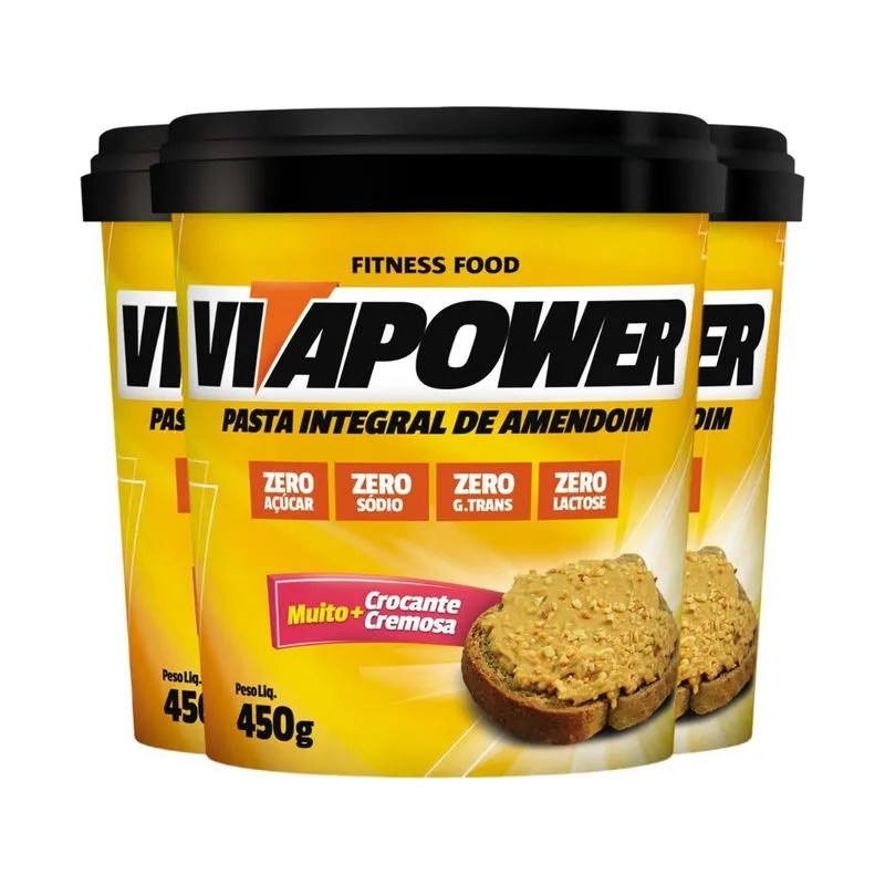 Kit 3 Pasta De Amendoim Vitapower Integral Crocante 450g