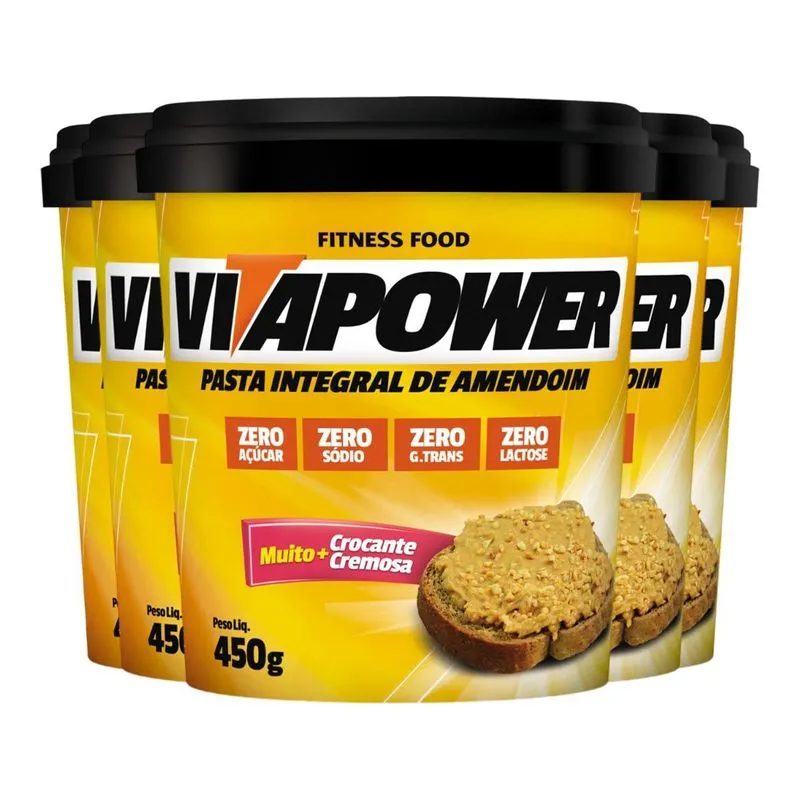 Kit 5 Pasta De Amendoim Vitapower Integral Crocante 450g