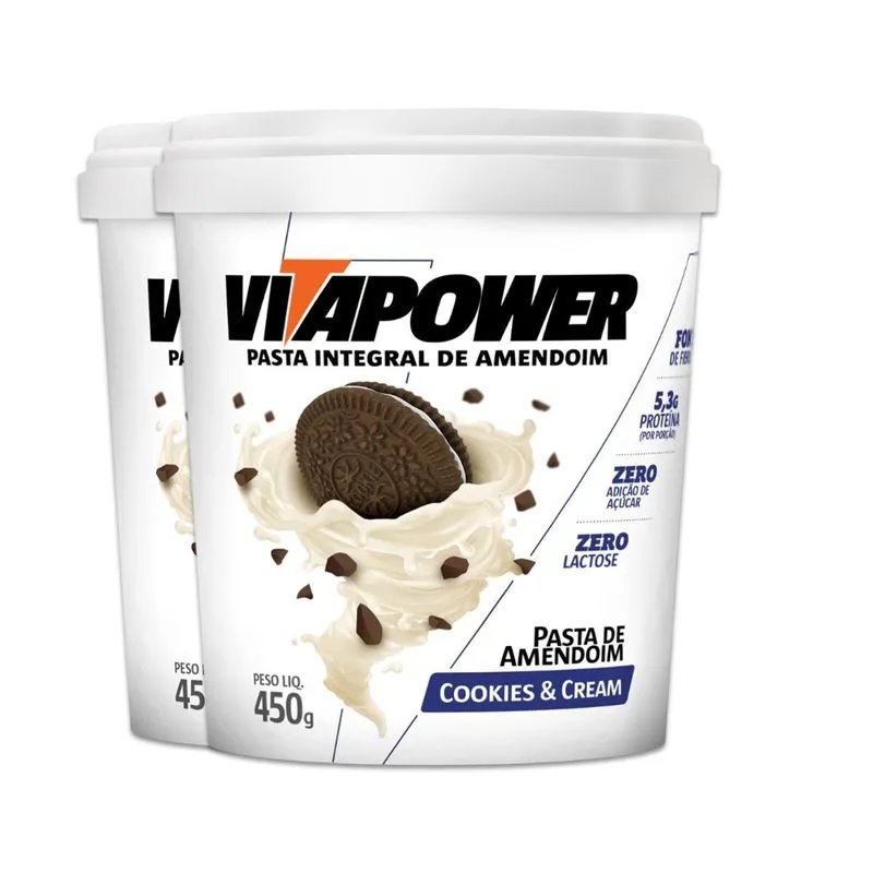 Kit 2 Pasta De Amendoim Vitapower Cookies E Cream 450g